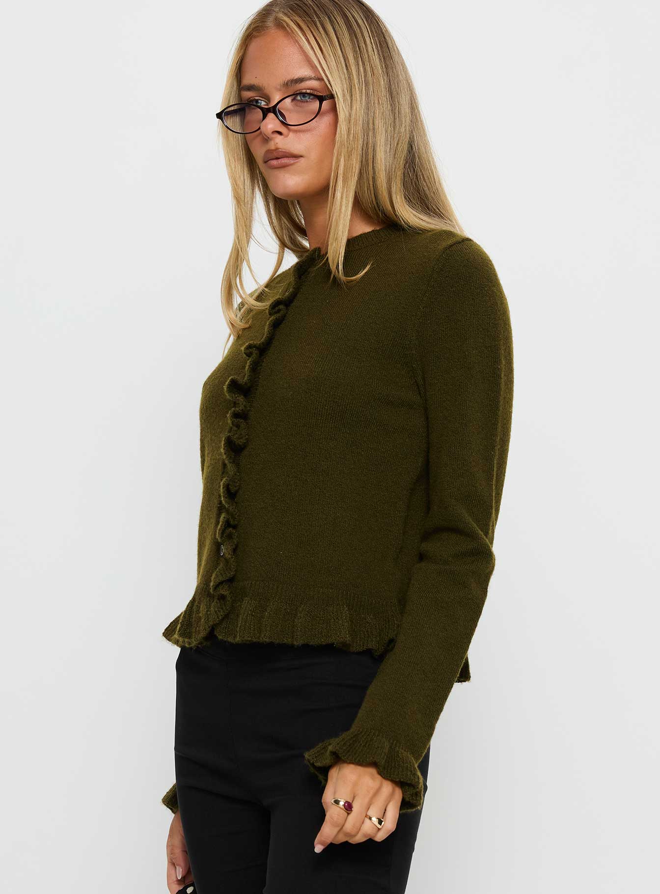 Inclination Frill Cardigan Moss | Princess Polly