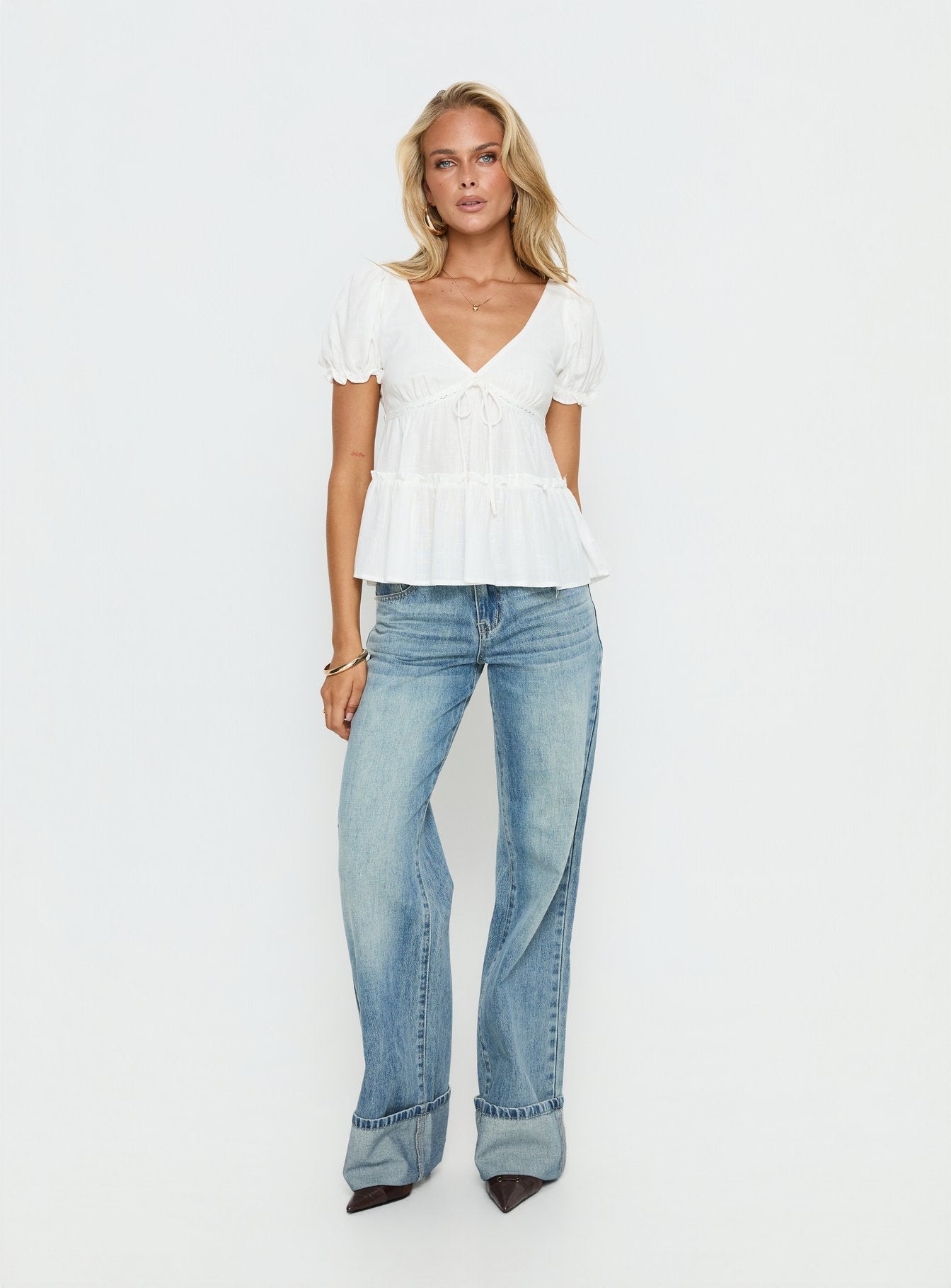 Kimberleigh Floaty Babydoll Top White | Princess Polly