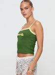 side view of model wearing Princess Polly Braz 1980 Top Green Sleeveless Square Neck 