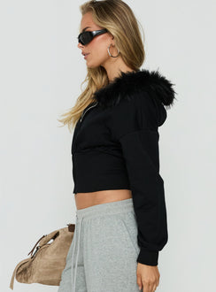 Ramonda Faux Fur Hooded Jumper Black