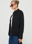 Bomber jacket High neckline, button fastening, twin hip pockets, elasticated waistband Non-stretch material, unlined