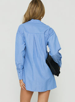 Onami Wrap Long Sleeve Mini Dress Blue Stripe