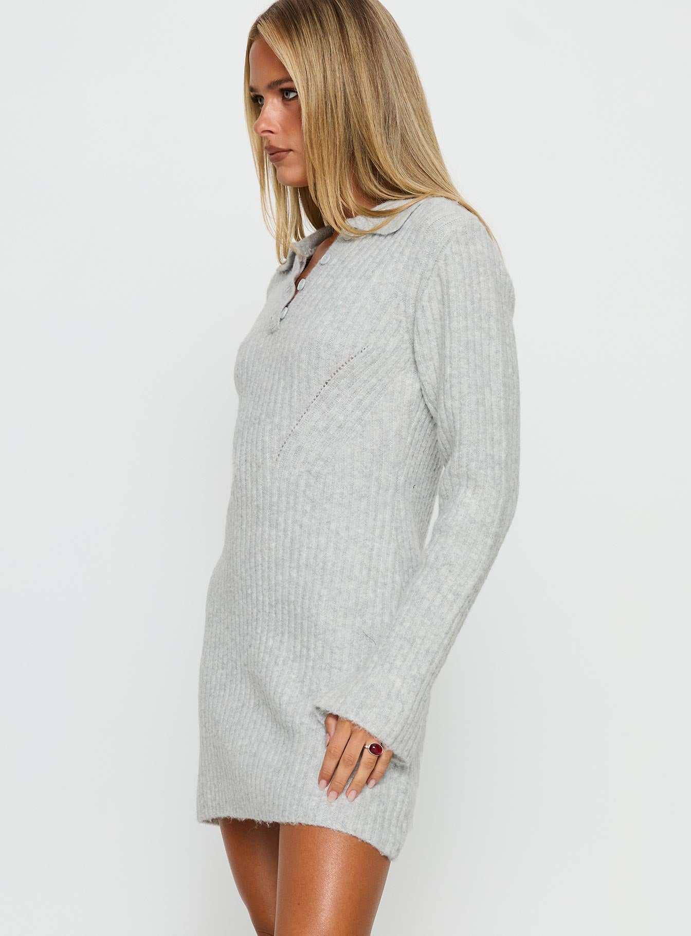 Naloma Knit Long Sleeve Mini Dress M | L | Grey Marle | Womens | Princess Polly Naloma Knit Long Sleeve Mini Dress M | L | Grey Marle | Womens | Princess Polly