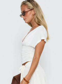 Mattey Cinched V Neck Top White