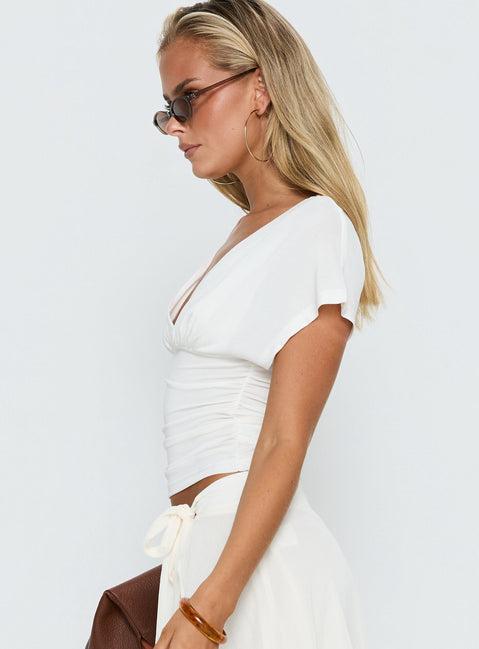 Mattey Cinched V Neck Top White