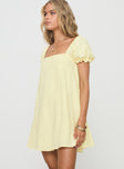 Princess Polly Square Neck  Beyond Linen Blend Mini Dress Yellow