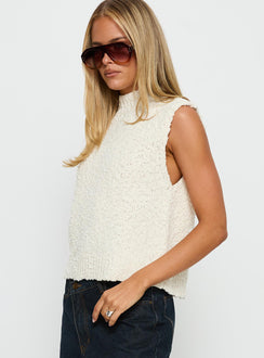 Lanette High Neck Sleeveless Top Cream