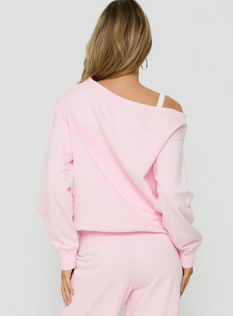 Featuring the Wellness Off The Shoulder Jumper Pink womens-jumpers with short length back view of model wearing Princess Polly