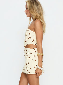 Jasira Strapless Drape Mini Dress Cream / Brown Polka Dot
