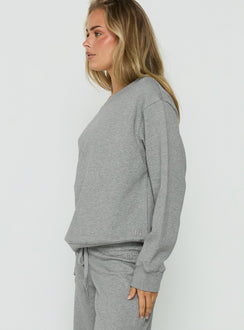 Designed with the Wellness Off The Shoulder Jumper Dark Grey Marle womens-jumpers in long length and oversized fit side view of model wearing Princess Polly