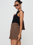   side view of model wearing Princess Polly Sabyna Tailored Mini Skirt Brown Mini Skirts 