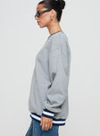 side view of model wearing Princess Polly Snoopy Tennis Club Sweater Grey Long 