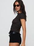 Romelle Shirred Top Black / Brown Plaid