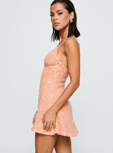 Feel The Vibrations Sequin Mini Dress Orange | Princess Polly Feel The Vibrations Sequin Mini Dress Orange | Princess Polly