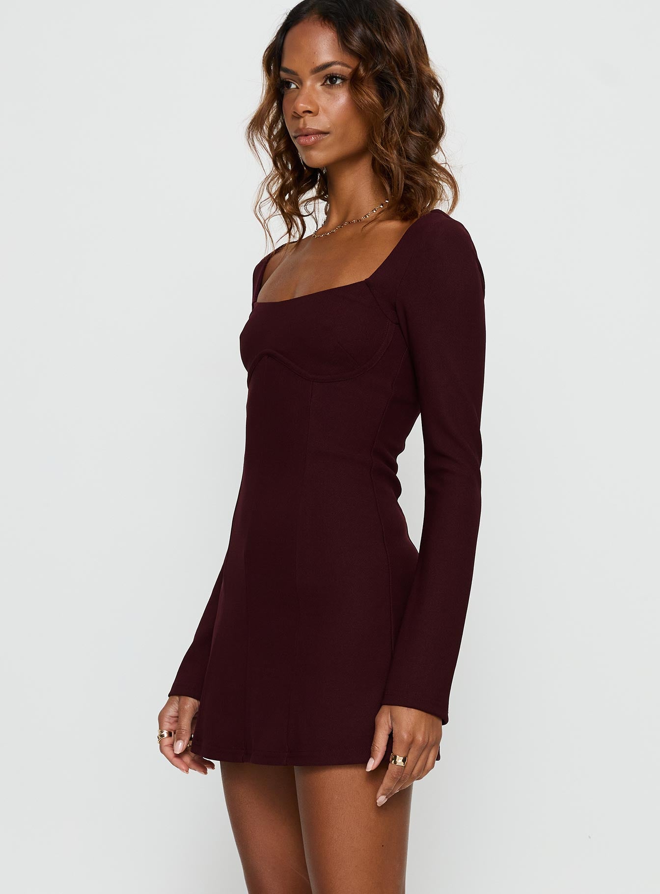 Encounters Long Sleeve Mini Dress | Wine | Womens