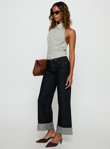 Squire Mid Rise Straight Leg Folded Hem Jeans Indigo Wash