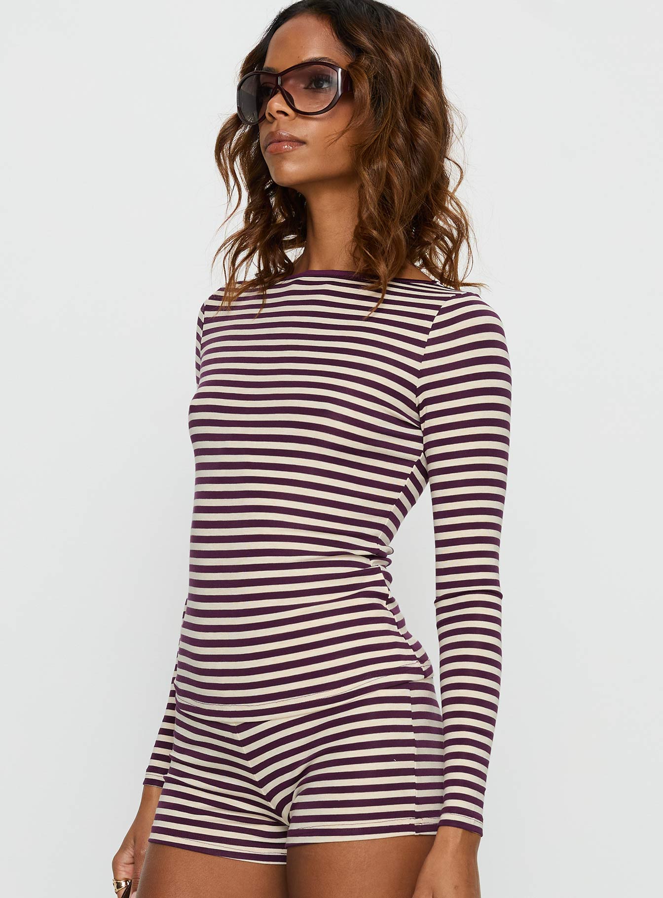 Caprise Wide Neck Long Sleeve Top Red Stripe | Princess Polly