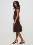   side view of model wearing Princess Polly Neleta Midi Skirt Brown 