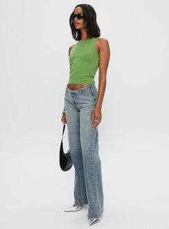 Slow Ride Mid Rise Bootleg Belted Jeans Light Blue