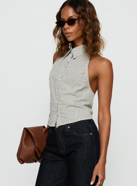 Different Dimensions Sleeveless Collared Top Check