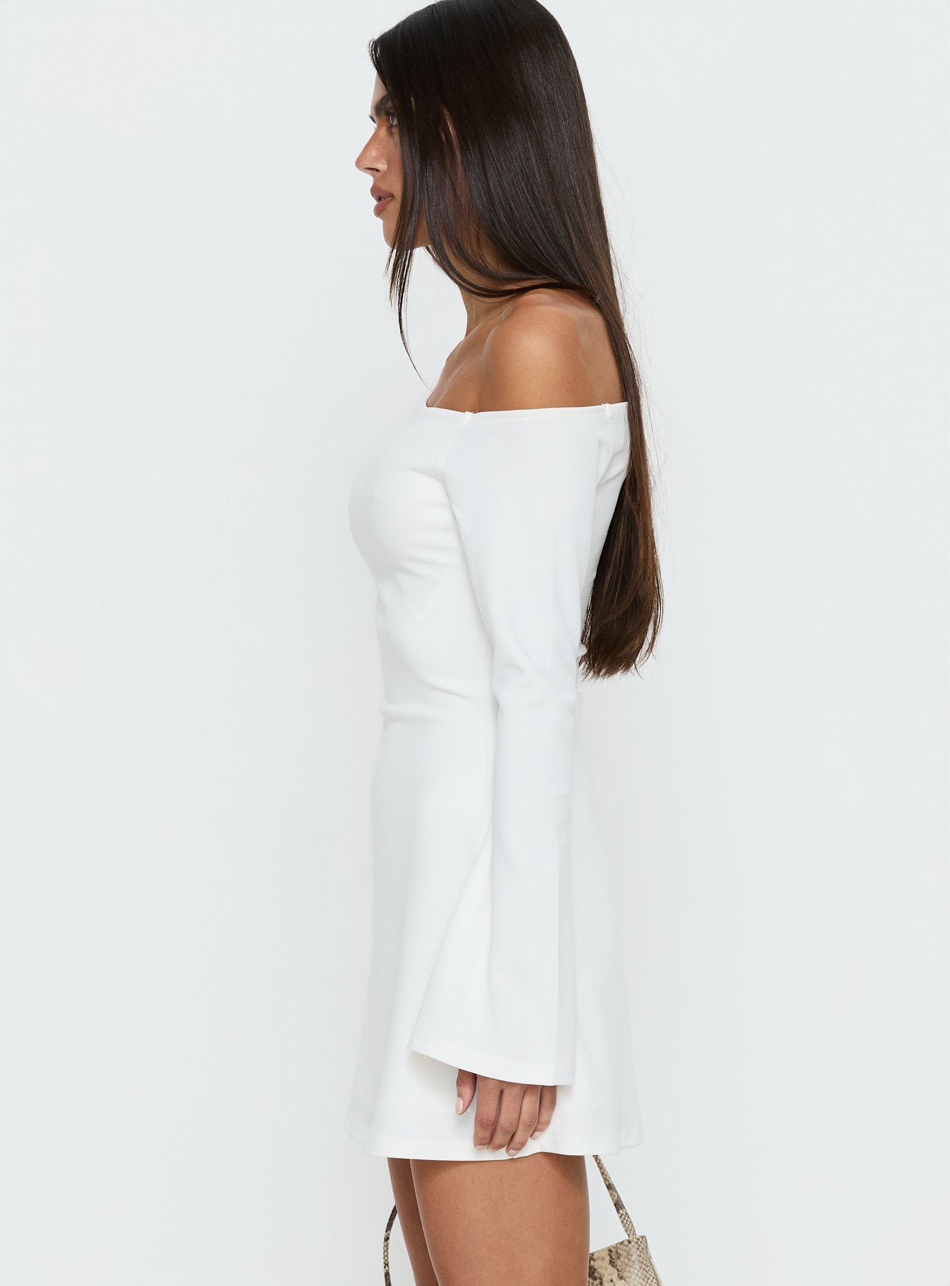 Adrietta Long Sleeve Off Shoulder Mini Dress | White | Womens