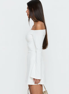 Adrietta Long Sleeve Off Shoulder Mini Dress White