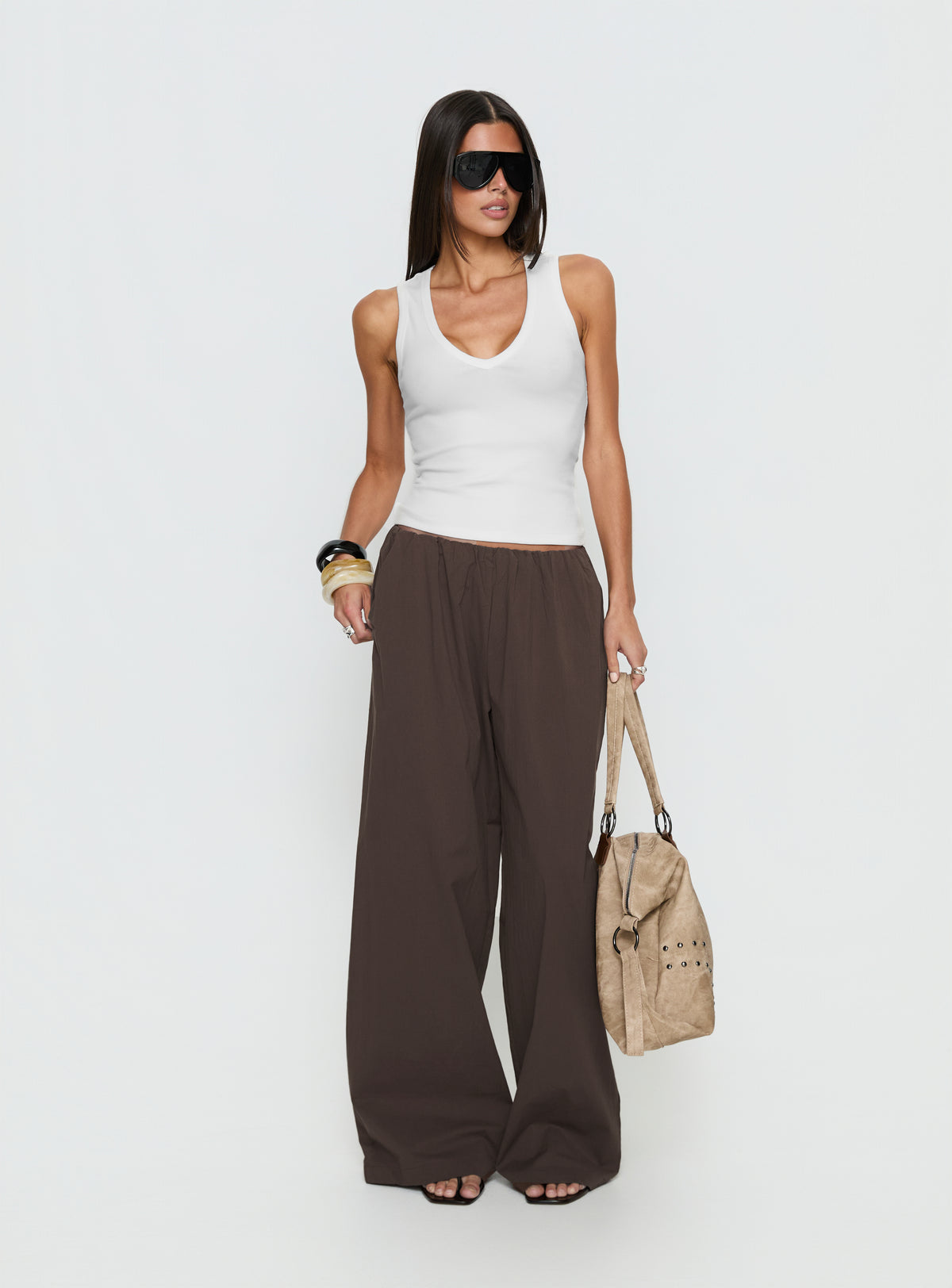 Lunea Concealed Waistband Pants Brown Petite