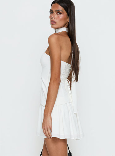 knee length dresses for ladies Ivory Sleeveless Ruffle Hem Drop Waist Mini Dress main image 1