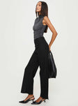 Front view of model wearing  front Princess Polly Low Rise Pants Low Rise Pants Low Rise Pants High Waisted Pants  Threaded Waistband Low Waist Pant Black