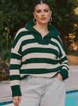 Neena Quarter Zip Sweater Green / Cream Curve Princess Polly  Cropped 