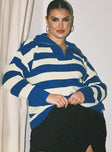Neena Quarter Zip Sweater Blue / Cream Curve Princess Polly  long 
