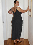 back view of model wearing Princess Polly Lars Maxi Dress Black Curve V-Neck 