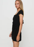 side view of model wearing Princess Polly Ellarah Mini Dress Black Square Neck 