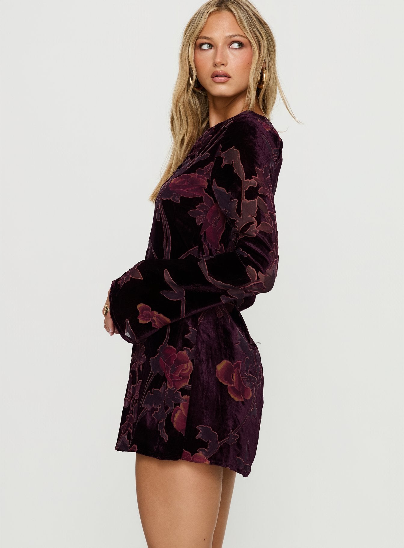Alitra Dress Floral Devore Burgundy