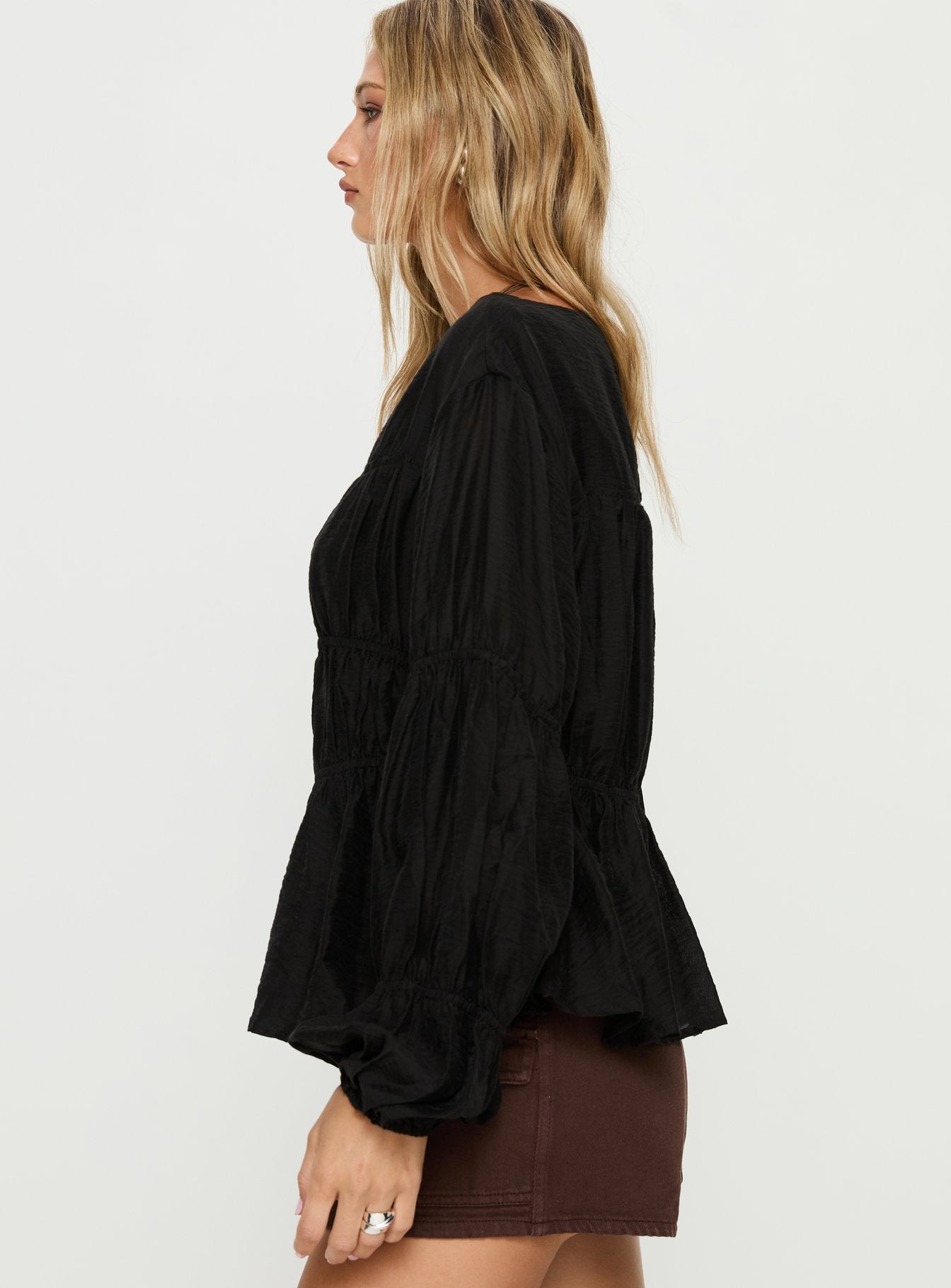 Xamira Ruched Long Sleeve Top Black