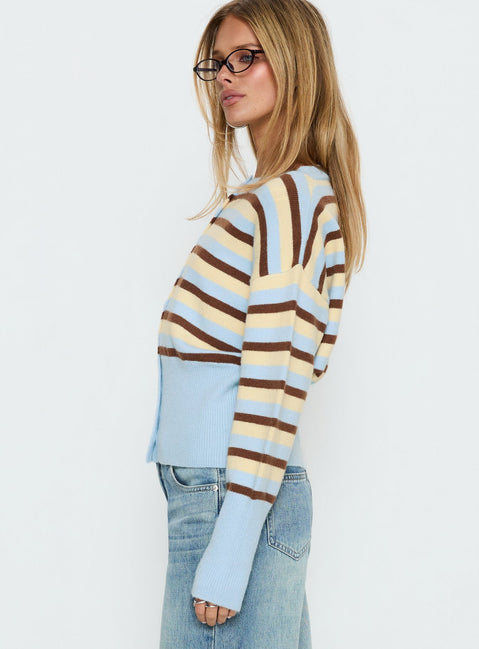 side view of model wearing Princess Polly Rhitta Button Down Cardigan Multi Stripe 