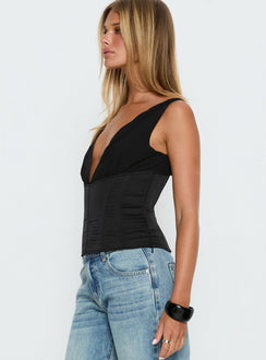 Briannah Contrast Corset Top Black