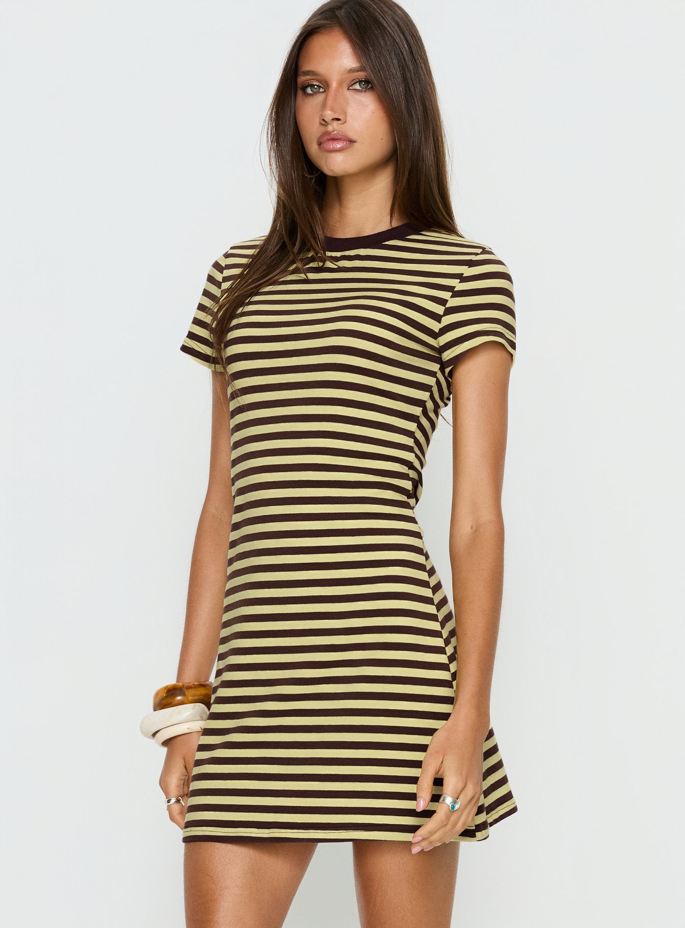 Settle Down Short Sleeve Mini Dress | Yellow Stripe | Womens