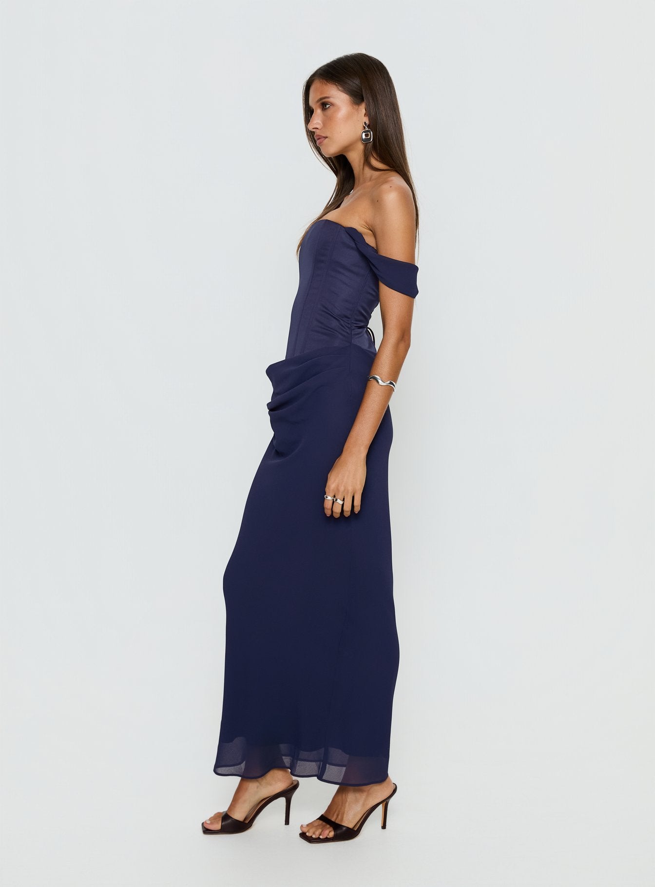 Joslyne Off Shoulder Corset Maxi Dress Navy