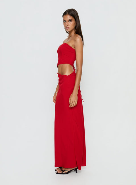 Jasira Strapless Drape Maxi Dress Bold Red