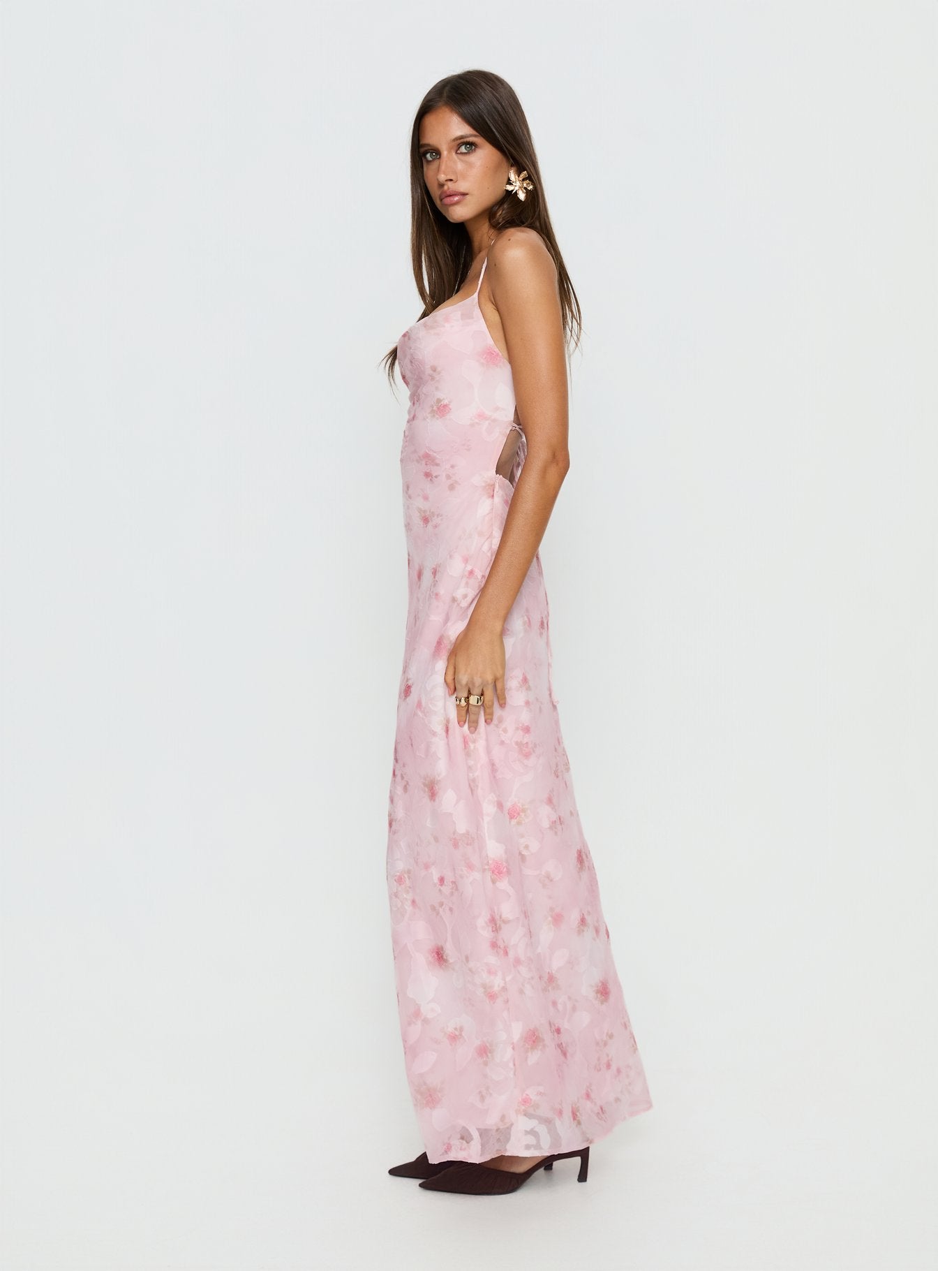 Celena Maxi Dress Pink Floral Burnout | Princess Polly