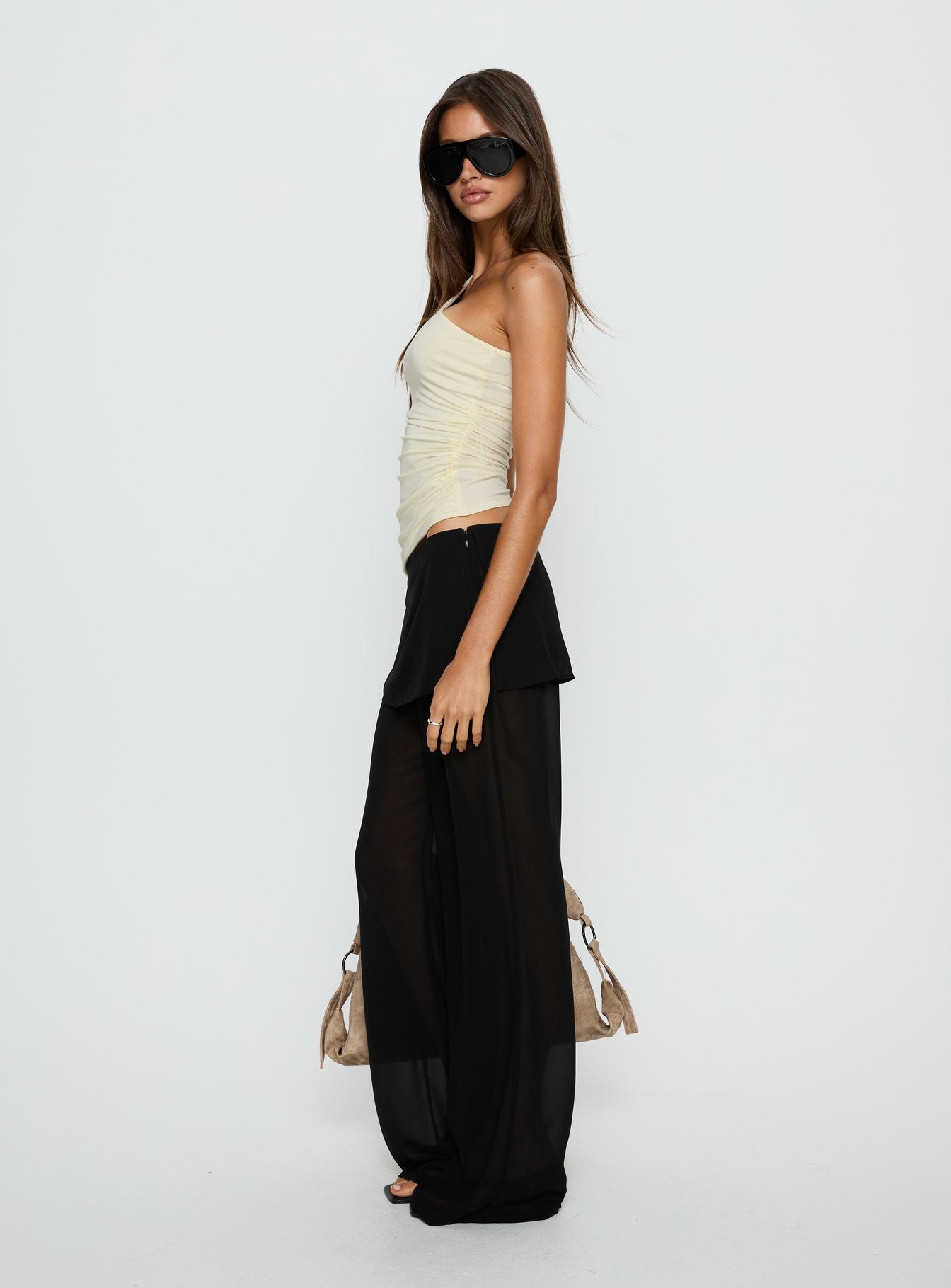 Jaedon Chiffon Layered Pants Black | Princess Polly