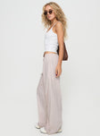 side view of model wearing Princess Polly Ogilvie Pants Beige Stripe Mid Rise 