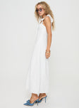 Maxi dress Broderie style, fixed straps, frill detail, invisible zip fastening Non-stretch material, fully lined