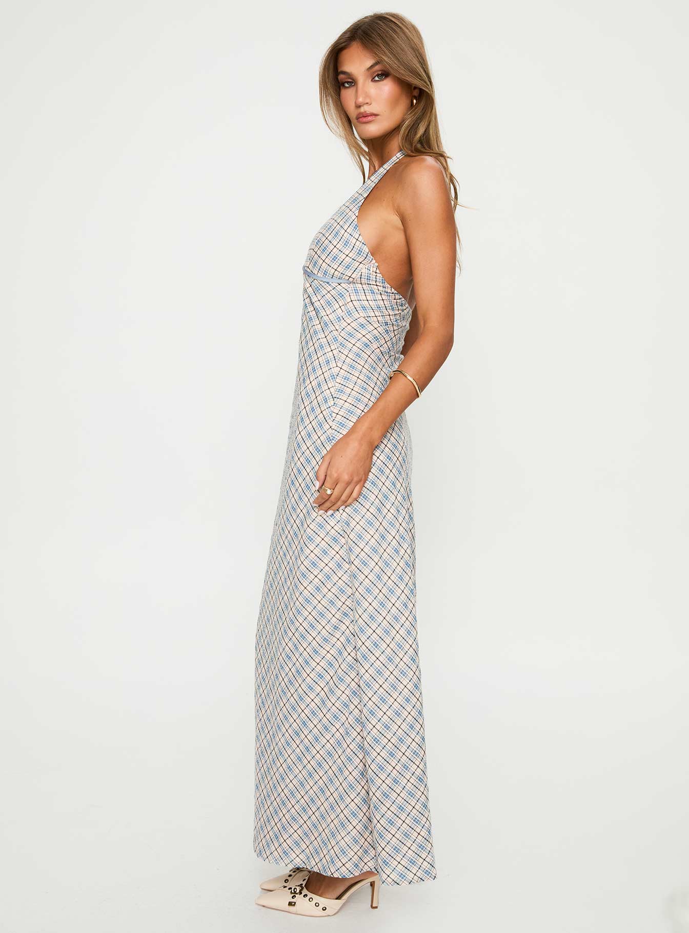 Evienna Halter Maxi Dress Blue Check | Princess Polly Evienna Halter Maxi Dress Blue Check | Princess Polly