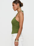 side view of model wearing Princess Polly Roller Coaster Bead Detail Top Green Sleeveless Scoop Neck 