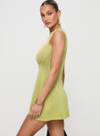 side view of model wearing Princess Polly Oceana Mini Dress Green Crew Neck 