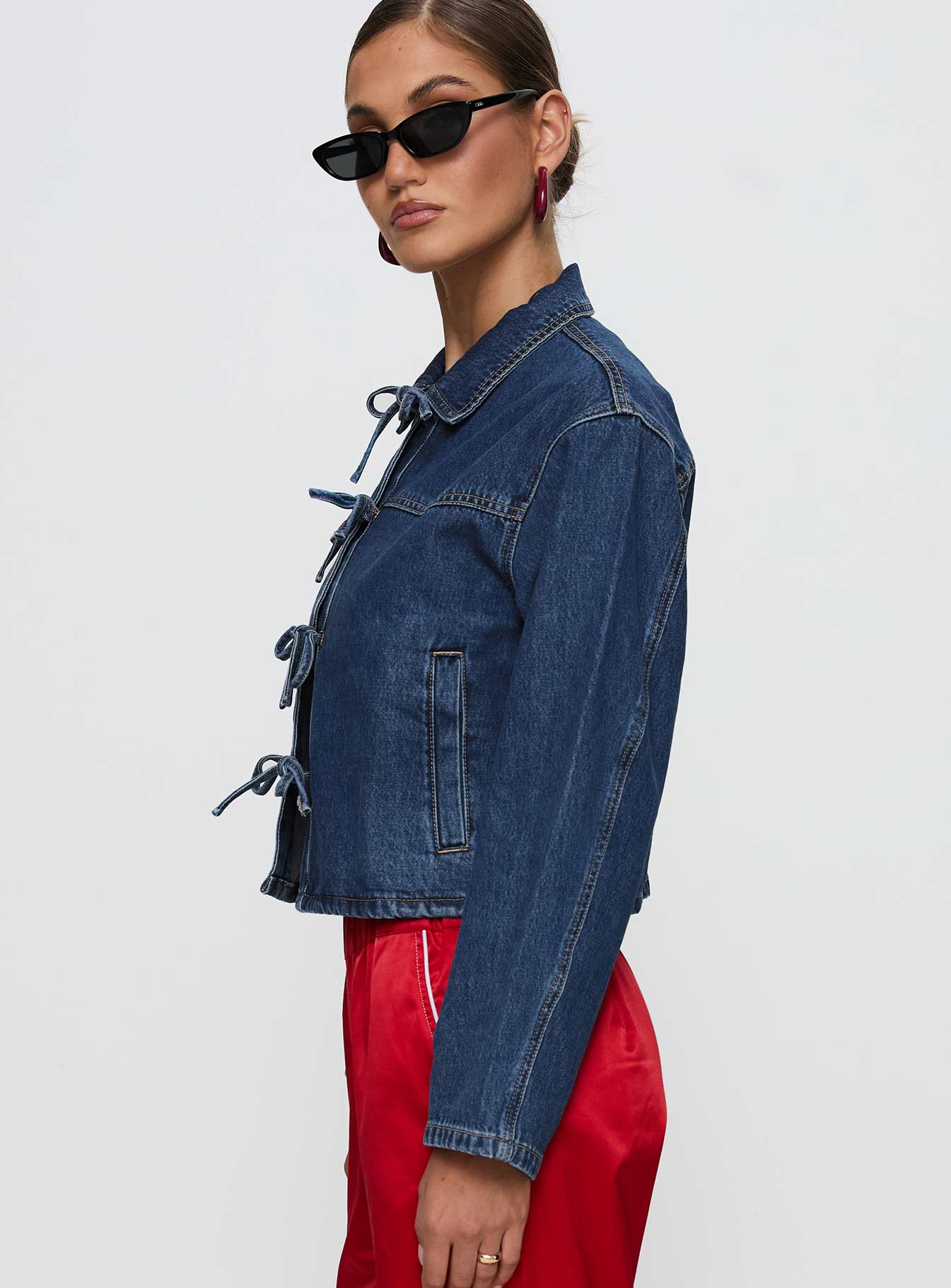 Good On You Bow Detail Jacket Blue Denim