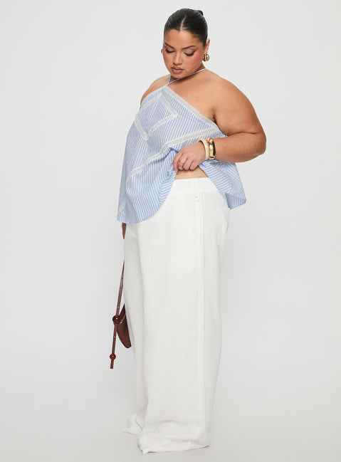 side view of model wearing Princess Polly Pedra Wide Leg Pant White Curve High Rise Pants 