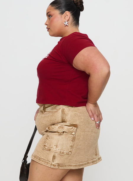 Velveta Low Rise Denim Skirt Camel Curve